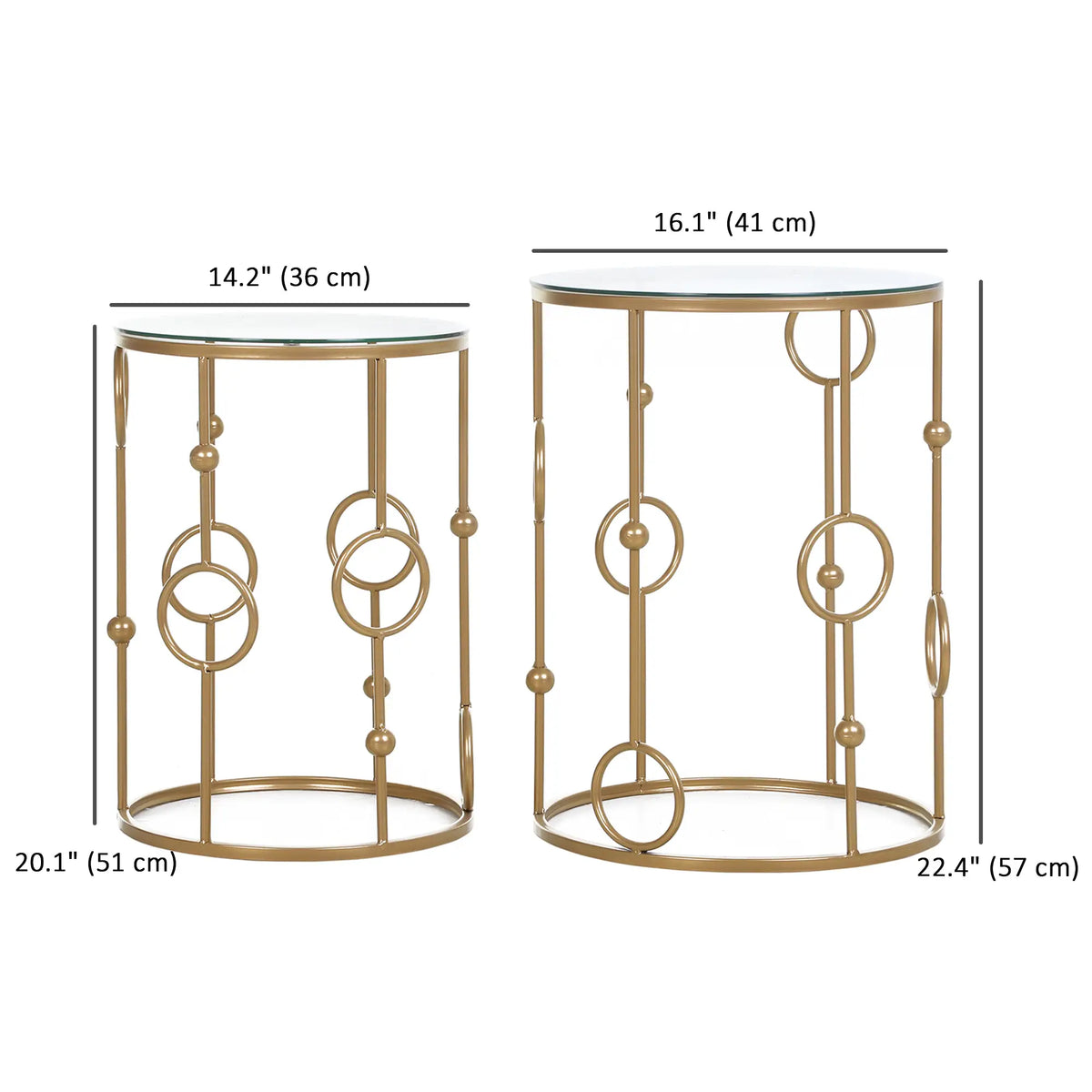Round Coffee Tables Set of 2, Tempered Glass Top, Steel Frame, Gold Coffee Tables at Gallery Canada