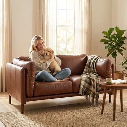 59" Loveseat Sofa, PU Leather 2 Seater with Wide Seat, Brown 2-Seater Sofas at Gallery Canada