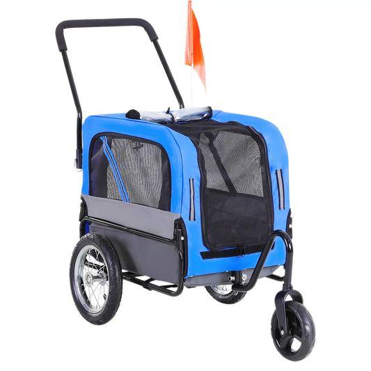 Dog Bike Trailer, 2-In-1 Pet Stroller, Bicycle Wagon, Blue Dog Bike Trailers & Strollers Blue and Grey at Gallery Canada