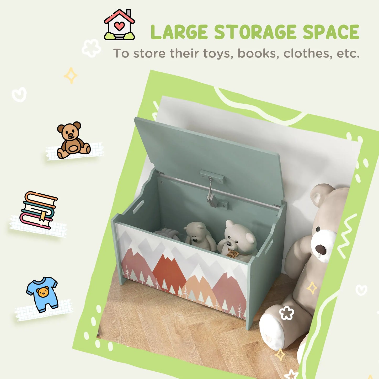 Toy Box with Lid, Storage Organizer, Safety Hinge, Green Baby & Kids Storage at Gallery Canada