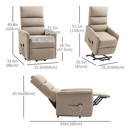 Power Lift Chair Recliner with Remote, Side Pockets, Brown