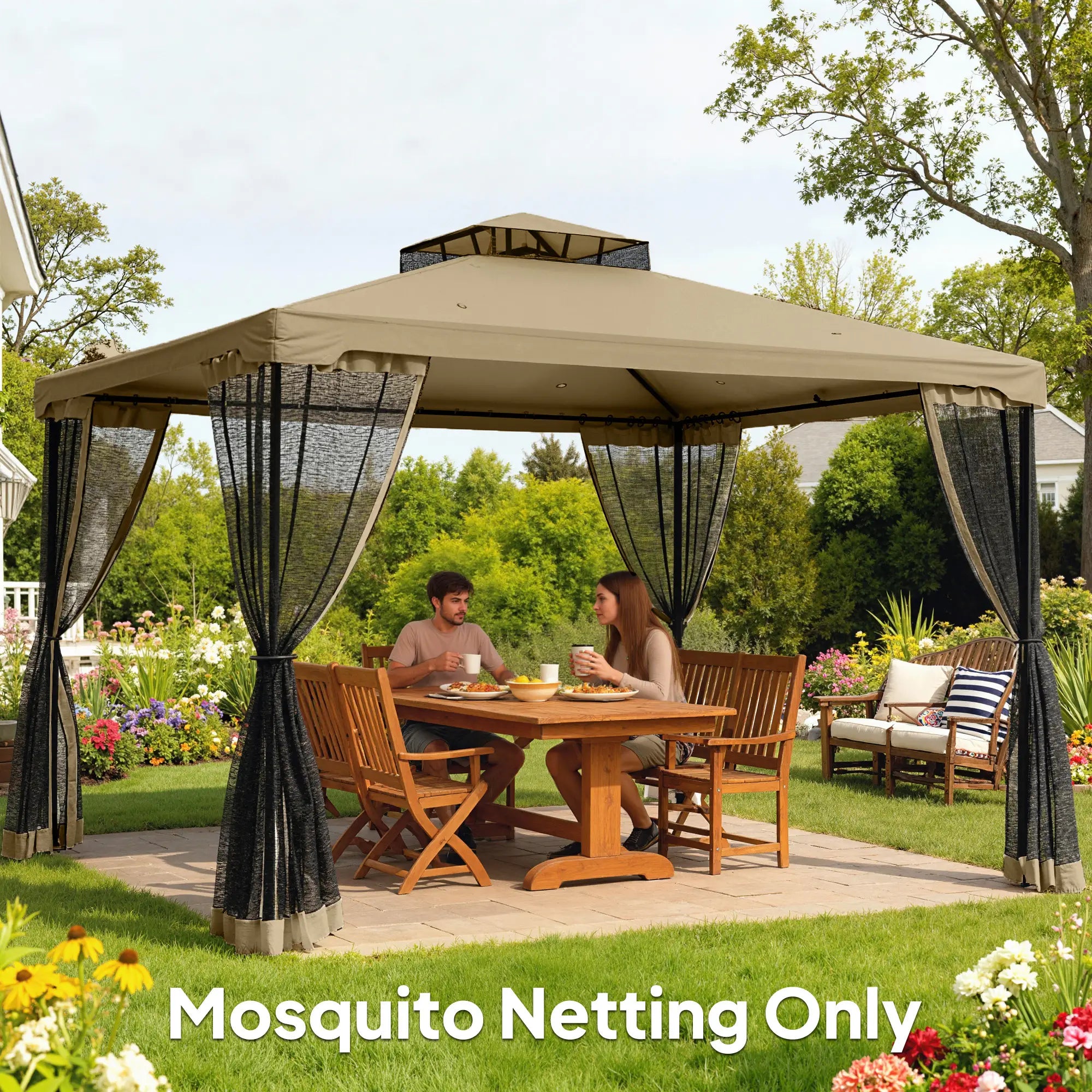 Mosquito Netting For Gazebo, 10' x 12', Black, Khaki Gazebo Sidewalls at Gallery Canada