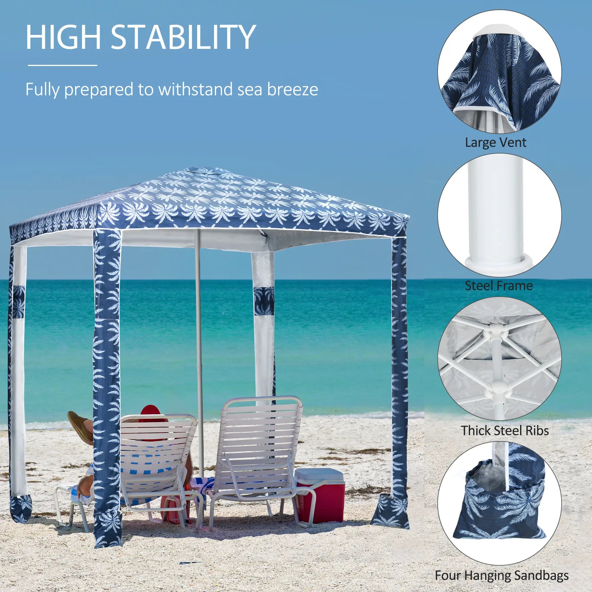 6.5' Beach Umbrella, UV50+ Sun Shade with Sandbags, Dark Blue Beach Umbrellas at Gallery Canada