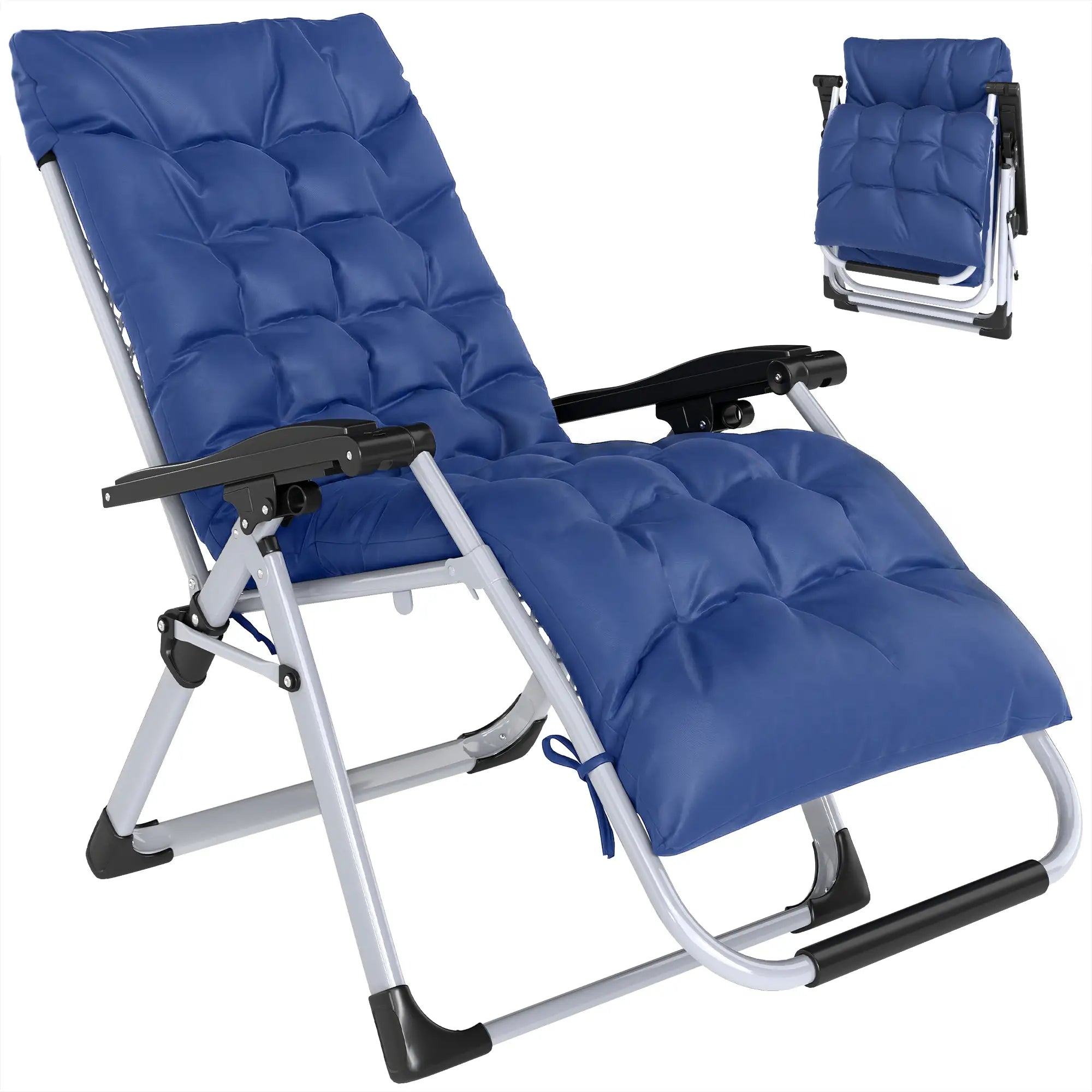 Reclining Zero Gravity Chair, Adjustable Backrest, Folding Garden Lounger, Dark Blue Lounger Chairs at Gallery Canada