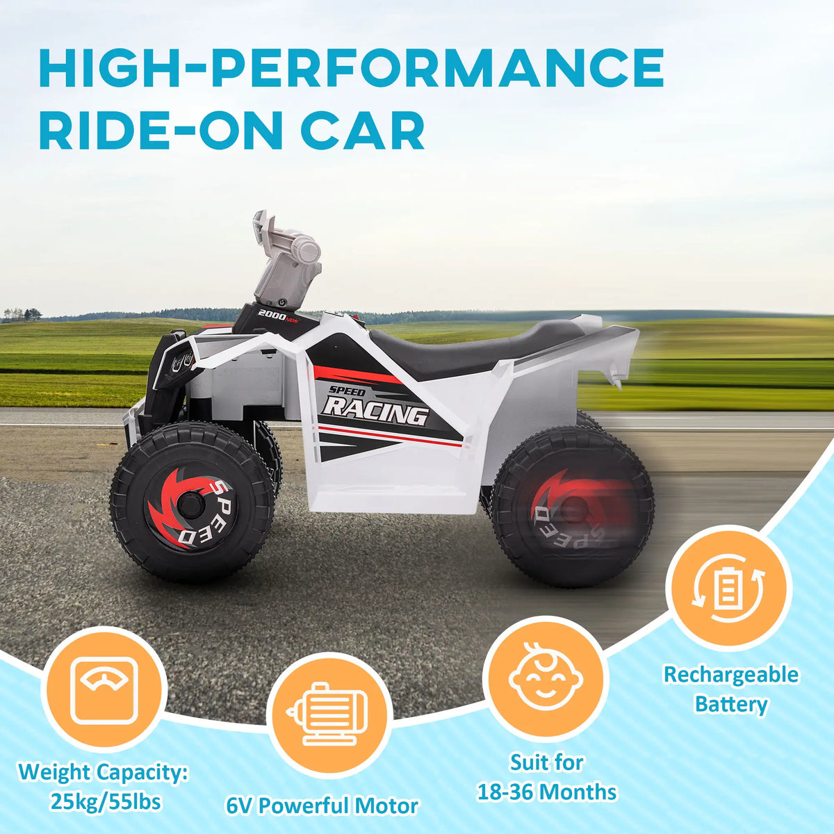 6V Kids Electric Car, Wear-Resistant Wheels, 18-36 Months, White Electric Toy Cars at Gallery Canada