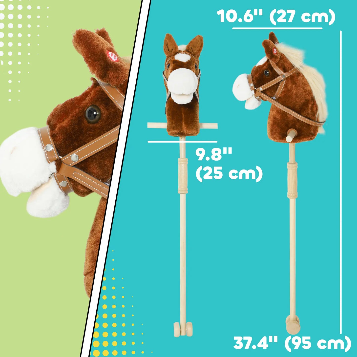 Unicorn Stick Horse, Plush Hobby Horse with Wood Wheels, Neighing Sounds, Brown Rocking Horses at Gallery Canada