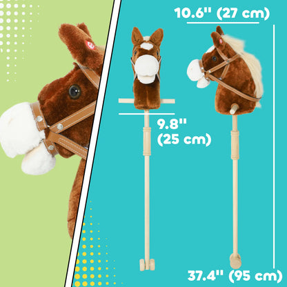 Unicorn Stick Horse, Plush Hobby Horse with Wood Wheels, Neighing Sounds, Brown Rocking Horses at Gallery Canada