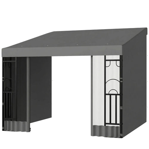 10' x 10' Wall Pergola, Outdoor Gazebo With Curtains, Dark Grey