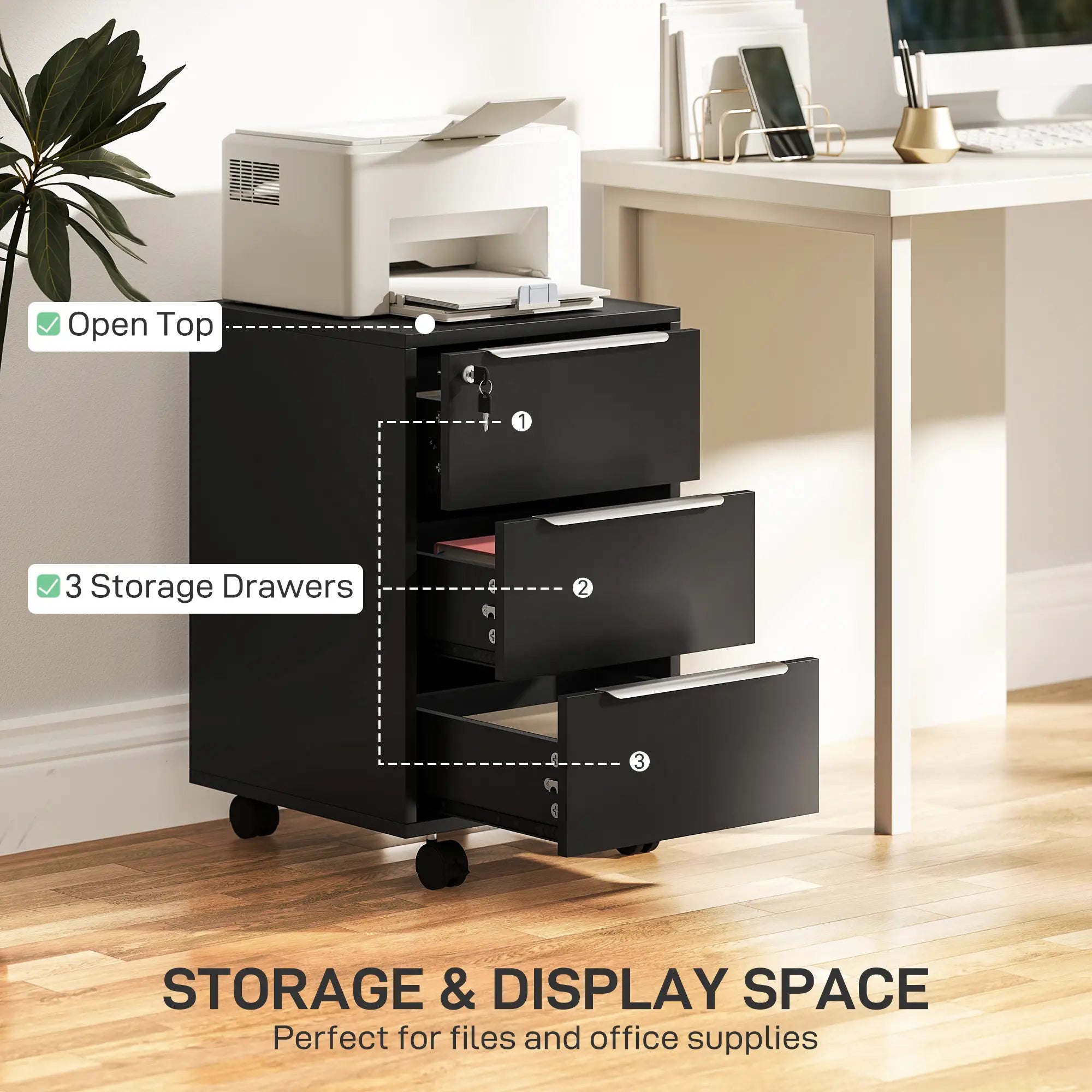 3-Drawer Vertical File Cabinet With Lock, Black Office Cabinets & Cupboards at Gallery Canada