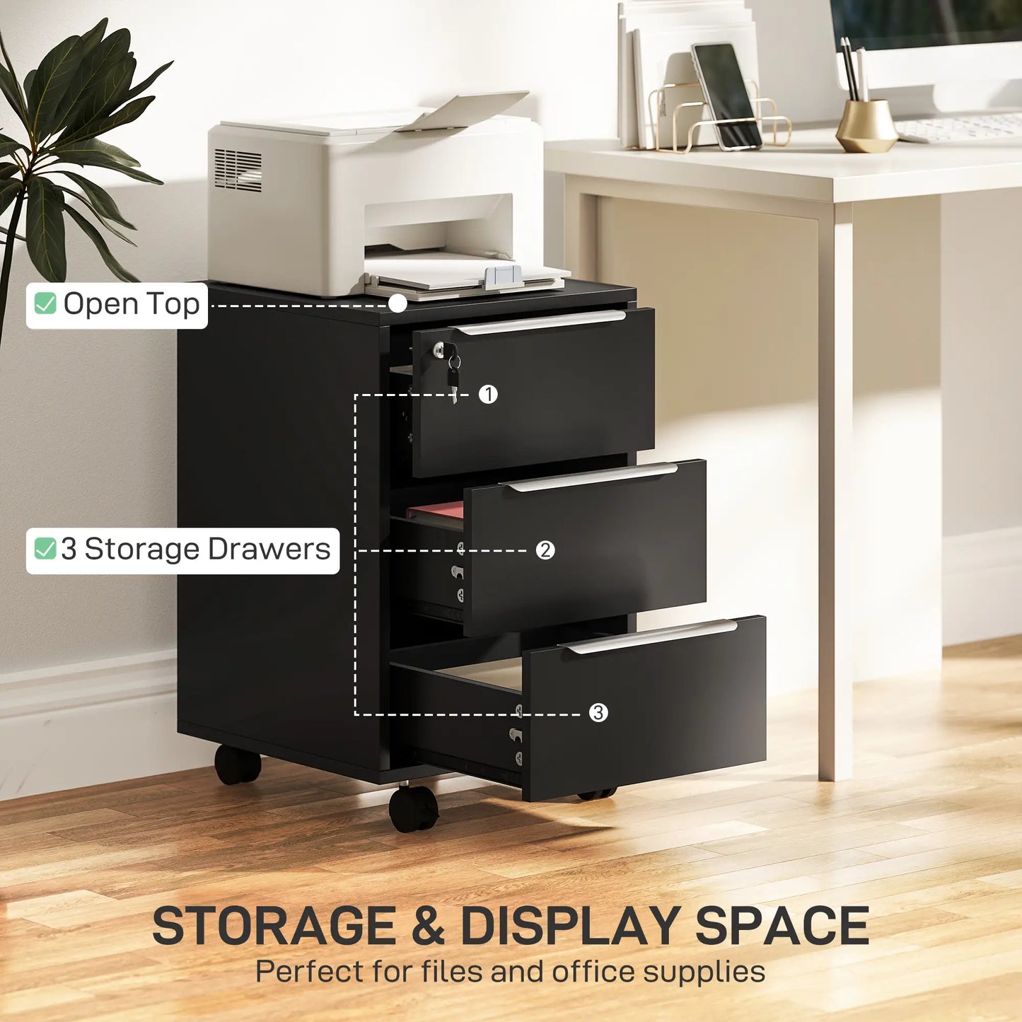 3-Drawer Vertical File Cabinet With Lock, Black Office Cabinets & Cupboards at Gallery Canada