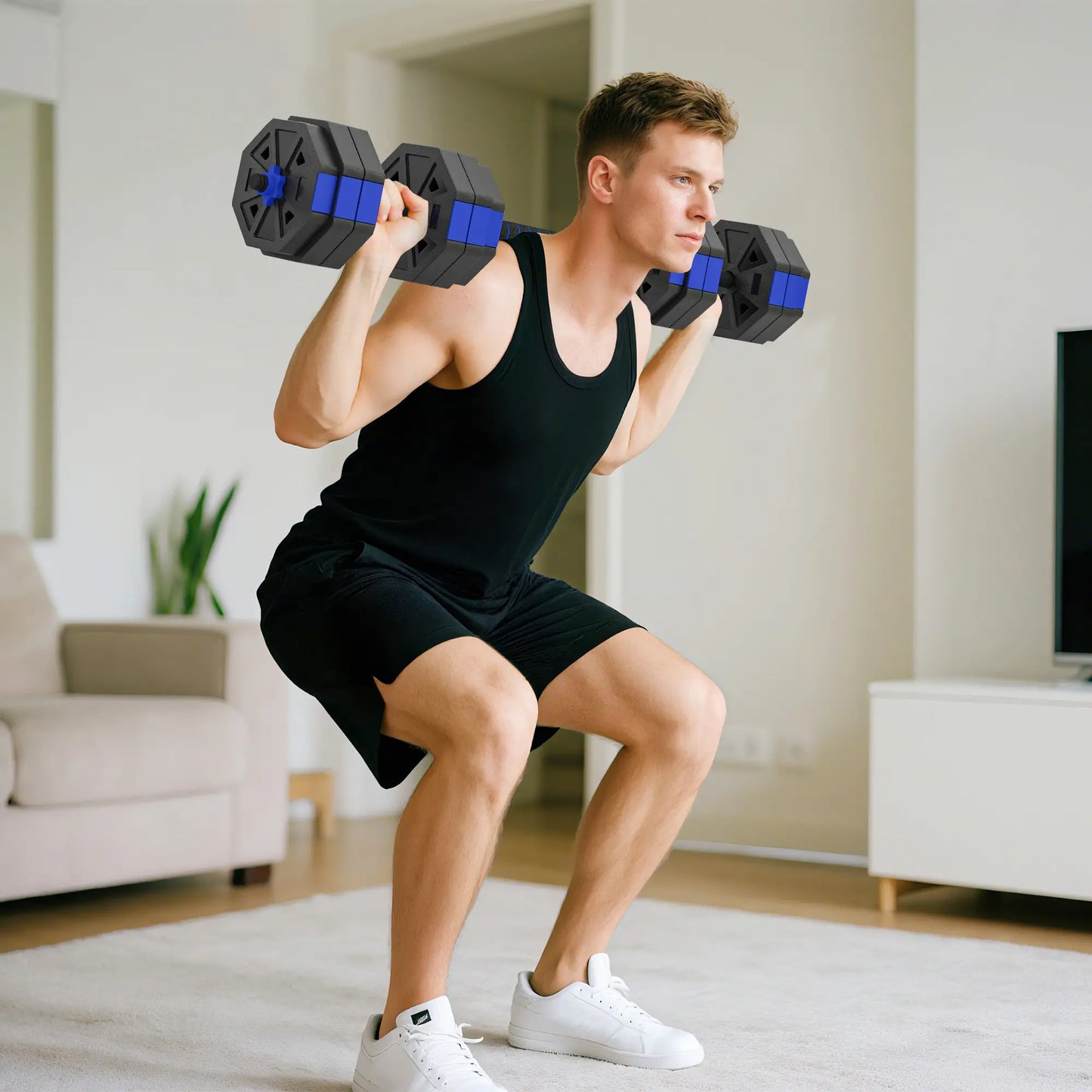 4-in-1 Adjustable Dumbbell Set, Kettlebell, Barbell, Dumbbell, 66lbs, Blue Dumbbells & Barbells at Gallery Canada