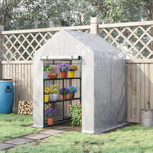 56 x 56 Walk-In Greenhouse, Portable Gardening Plant House, 2-Tier Shelf, Green