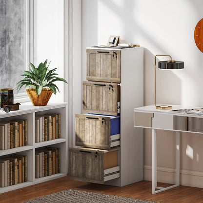 4 Drawer Filing Cabinet, Farmhouse Style, Adjustable Hanging Rails, White Office Cabinets & Cupboards at Gallery Canada