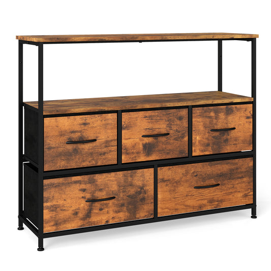 TV Stand Dresser For 45 Inch TV, 5 Fabric Drawers, Brown Entertainment Centers & TV Stands Brown at Gallery Canada