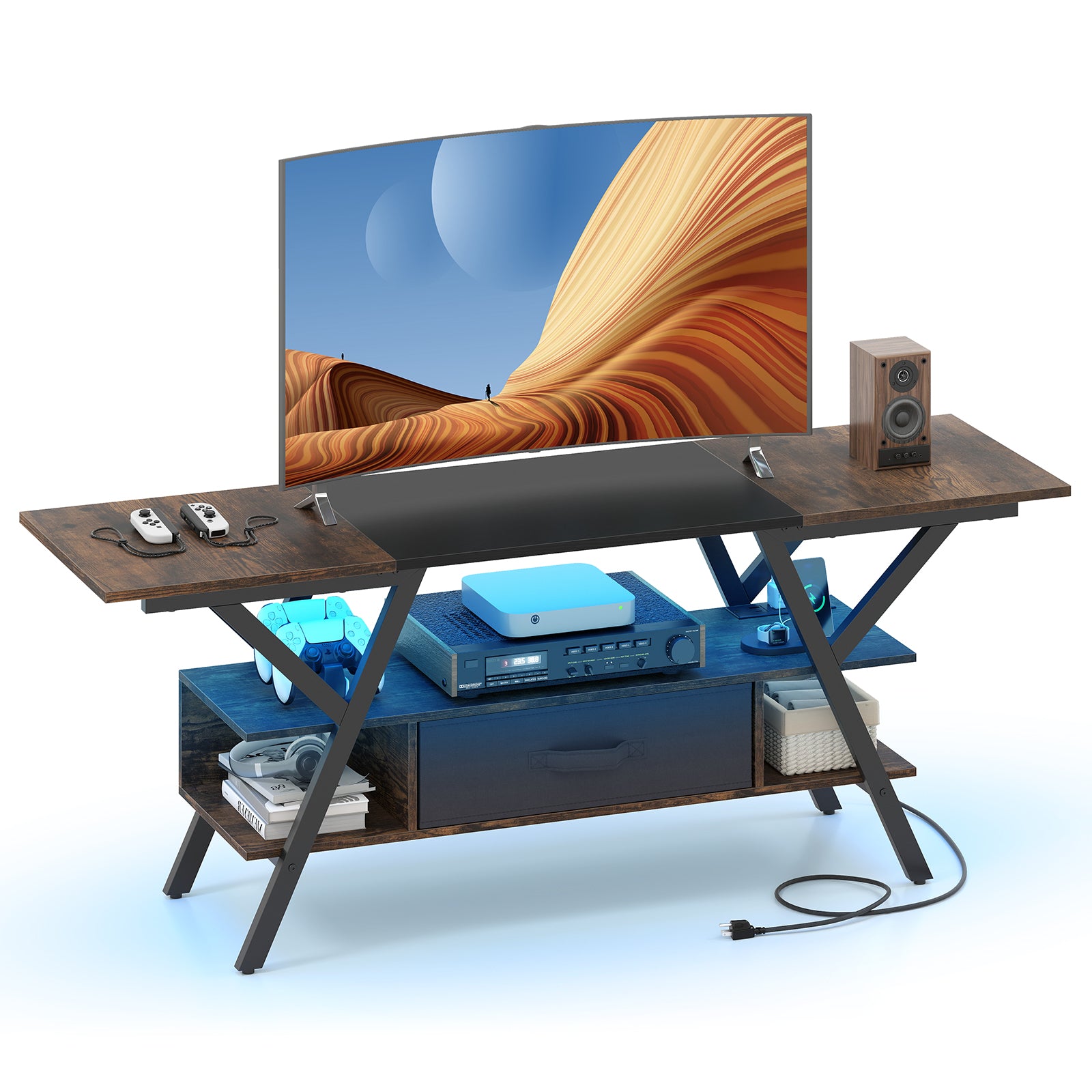 TV Stand For 65 Inch TVs, With Power Outlets And LED Lights, Rustic Brown Entertainment Centers & TV Stands Rustic Brown at Gallery Canada