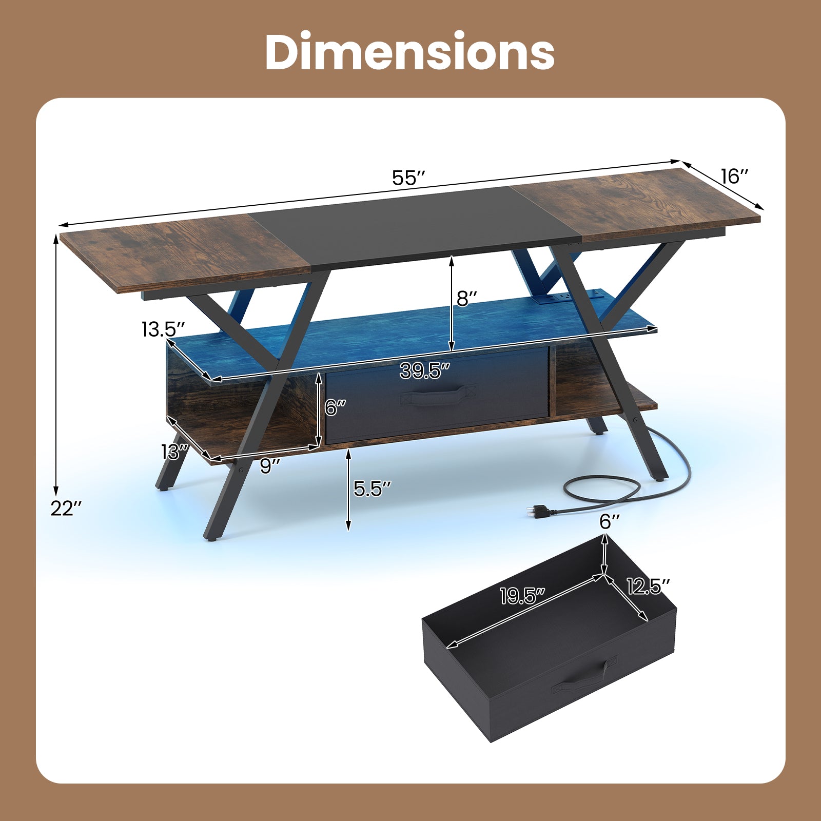 TV Stand For 65 Inch TVs, With Power Outlets And LED Lights, Rustic Brown Entertainment Centers & TV Stands at Gallery Canada