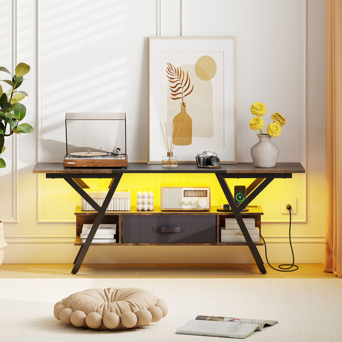 TV Stand For 65 Inch TVs, With Power Outlets And LED Lights, Rustic Brown Entertainment Centers & TV Stands at Gallery Canada