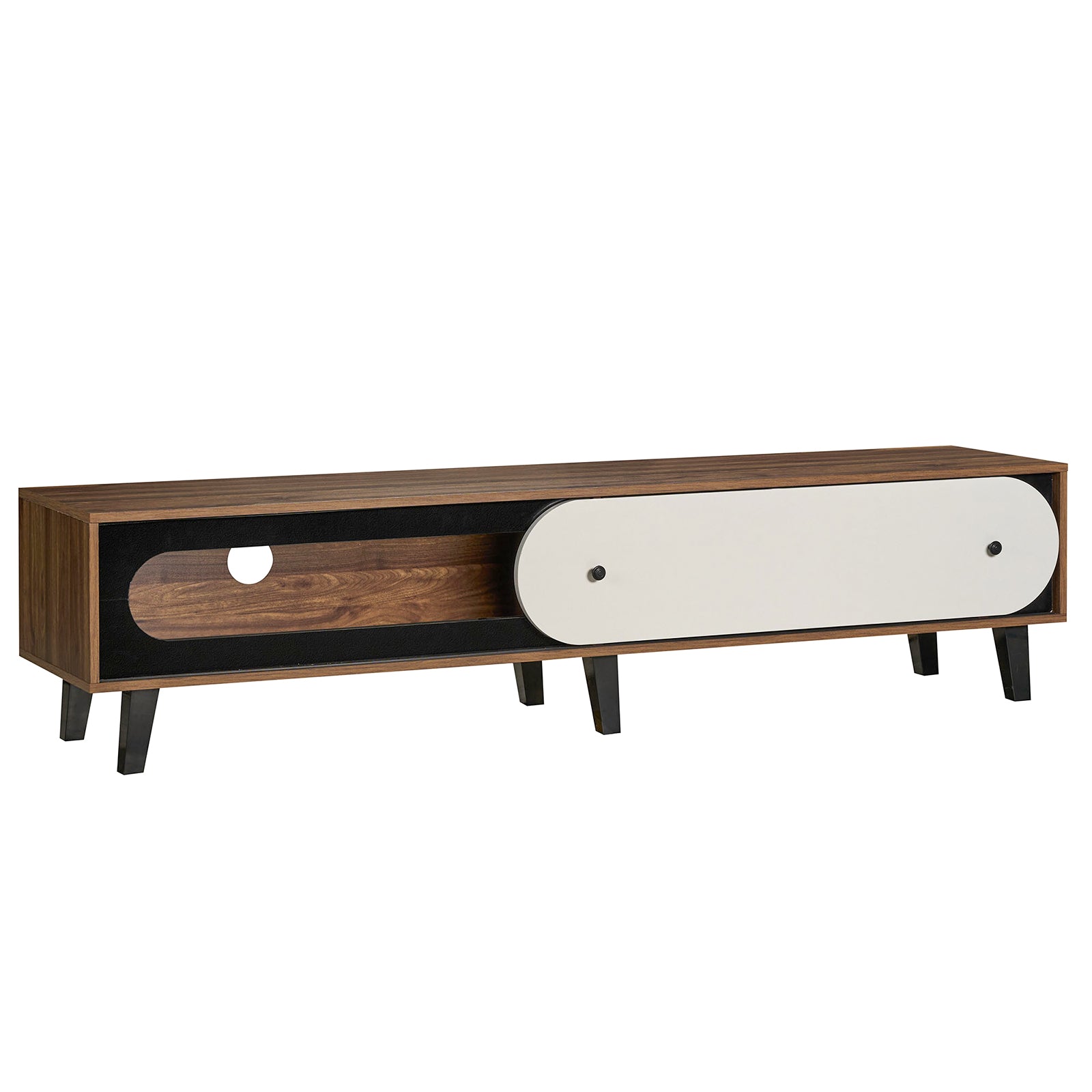 TV Stand for 80 Inch TVs Mid Century Modern Entertainment Center with Sliding Door Cabinet, Walnut Entertainment Centers & TV Stands at Gallery Canada