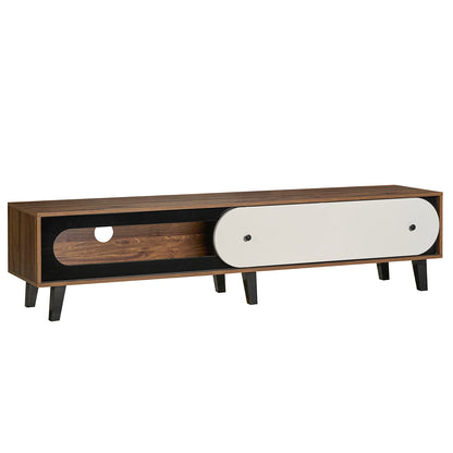 TV Stand for 80 Inch TVs Mid Century Modern Entertainment Center with Sliding Door Cabinet, Walnut Entertainment Centers & TV Stands at Gallery Canada