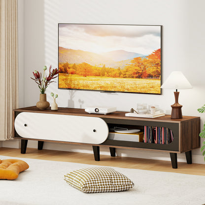TV Stand for 80 Inch TVs Mid Century Modern Entertainment Center with Sliding Door Cabinet, Walnut Entertainment Centers & TV Stands at Gallery Canada