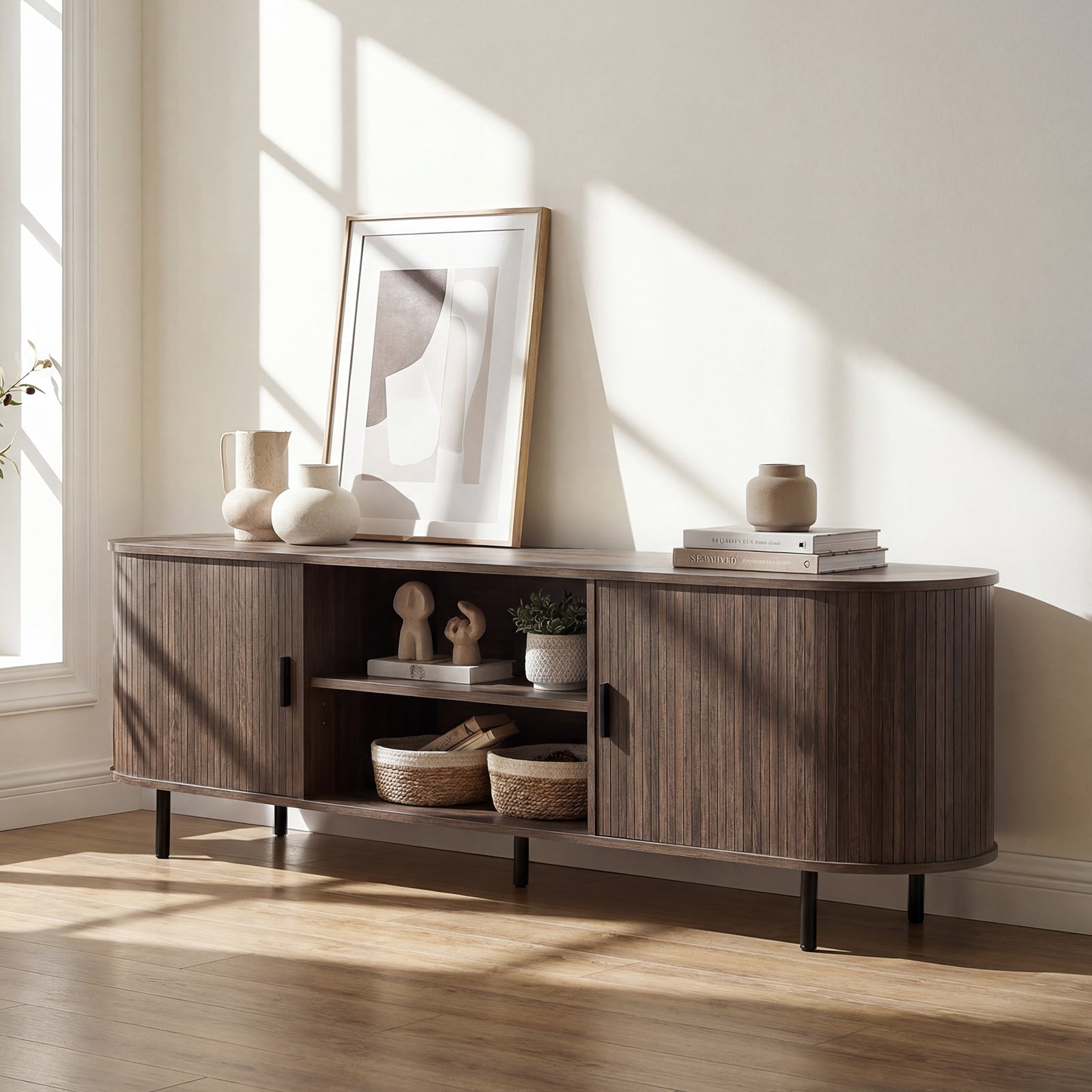 TV Stand For 80 Inch TVs, Mid Century Modern, Walnut Entertainment Centers & TV Stands at Gallery Canada