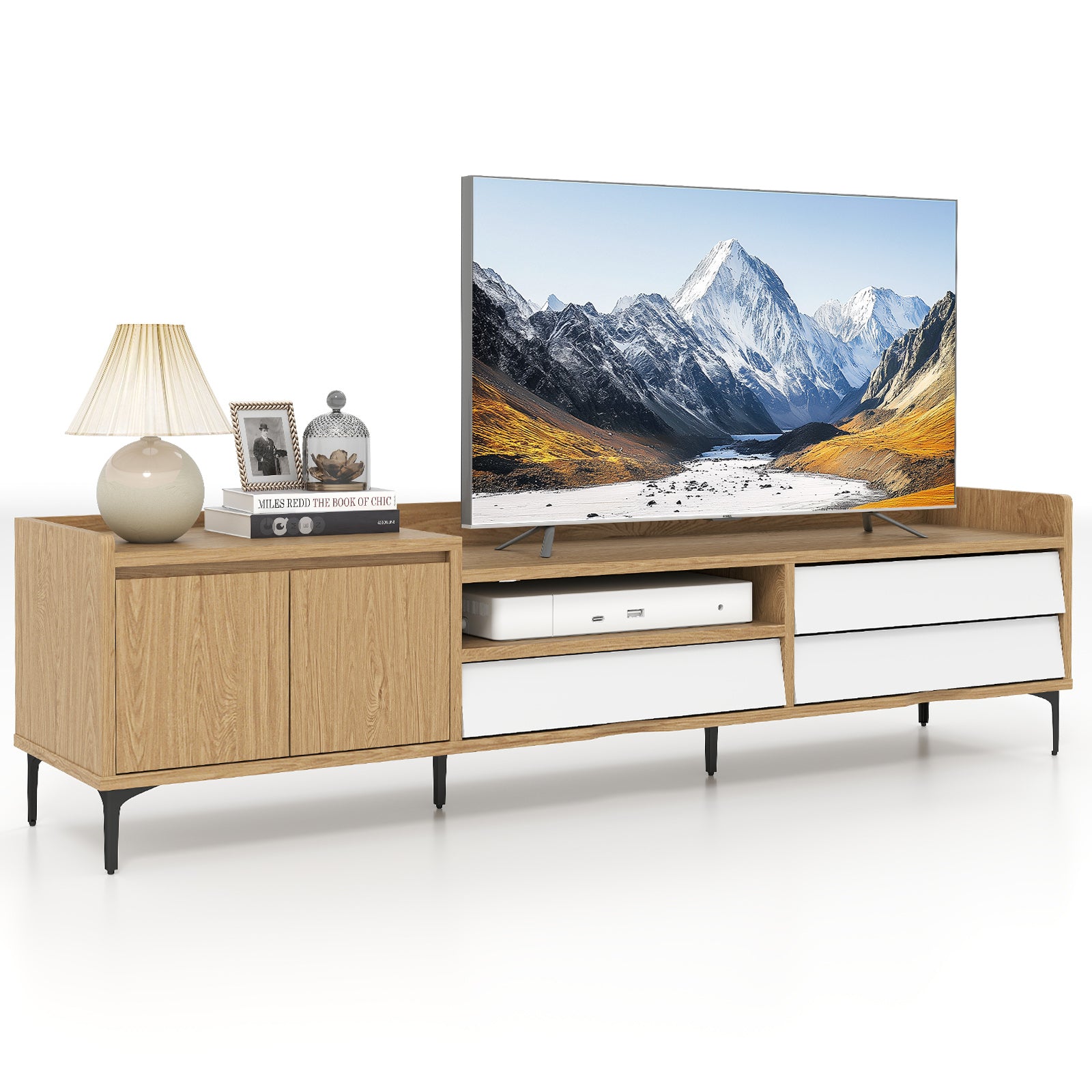 TV Stand for TVs up to 80 Inch Mid Century Modern Entertainment Center with Storage Cabinet, Natural Entertainment Centers & TV Stands at Gallery Canada