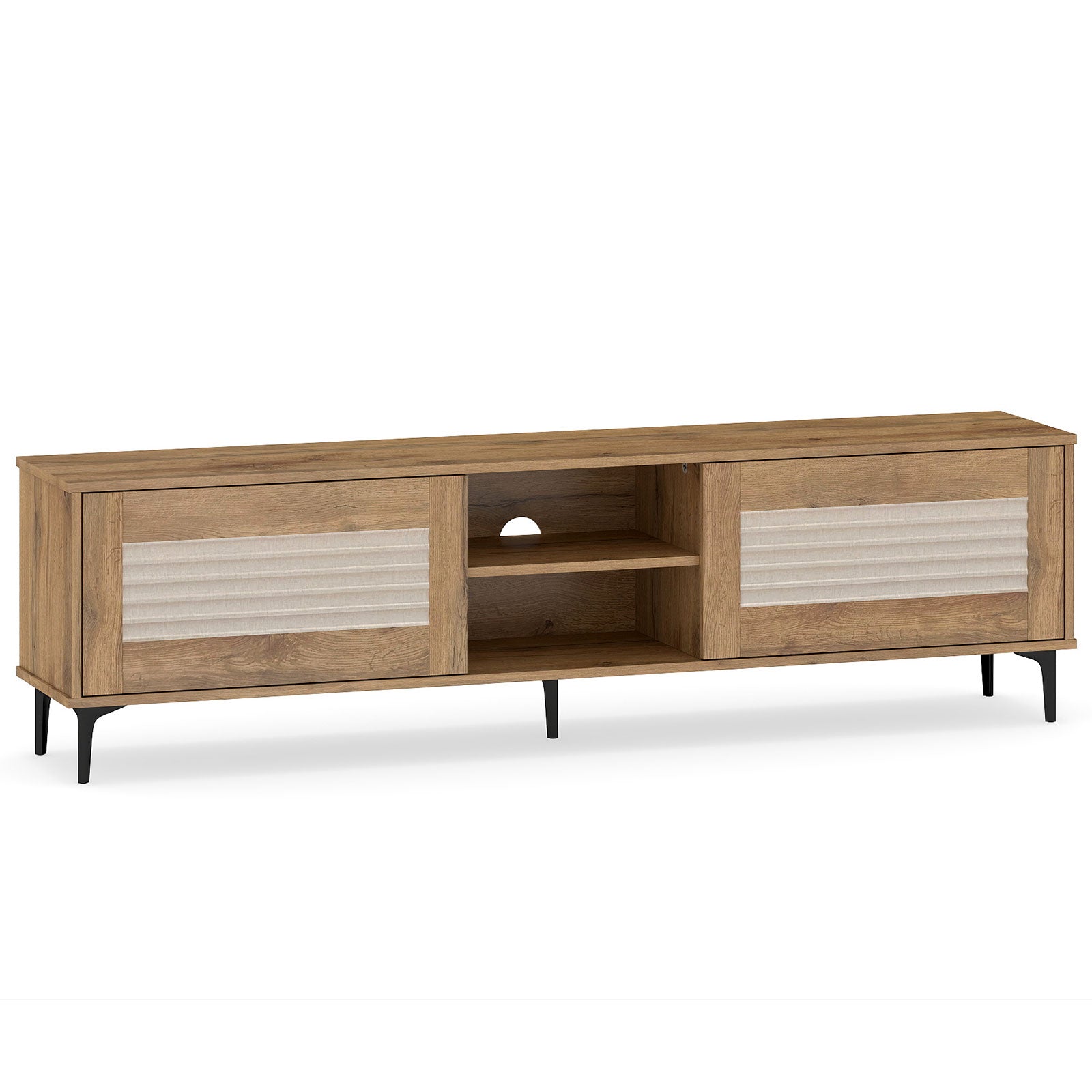 TV Stand for TVs up to 70 Inch Waveform Fluted Entertainment Center, Oak Entertainment Centers & TV Stands at Gallery Canada
