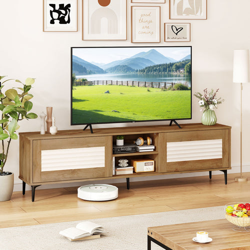 TV Stand for TVs up to 70 Inch Waveform Fluted Entertainment Center, Oak