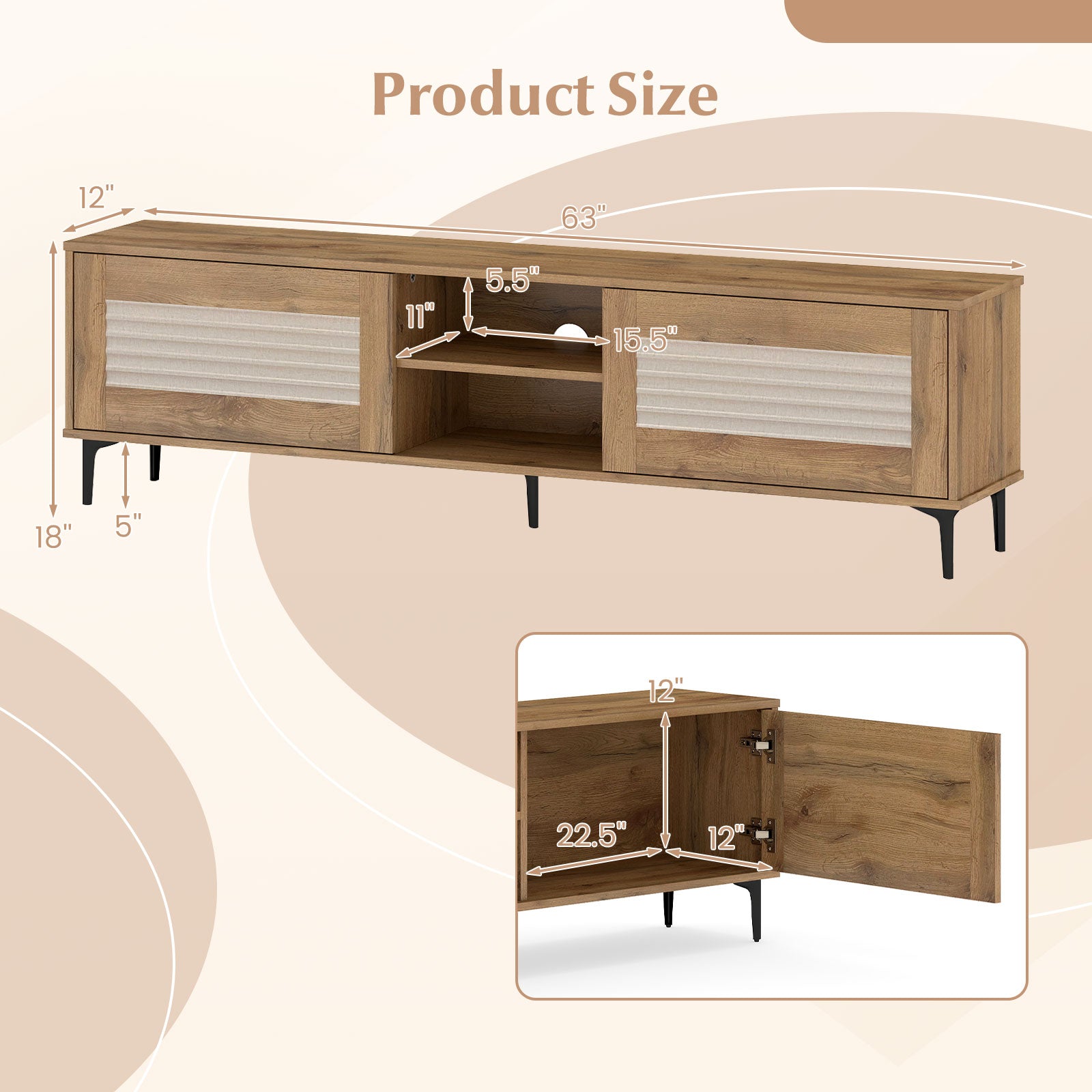 TV Stand for TVs up to 70 Inch Waveform Fluted Entertainment Center, Oak Entertainment Centers & TV Stands at Gallery Canada
