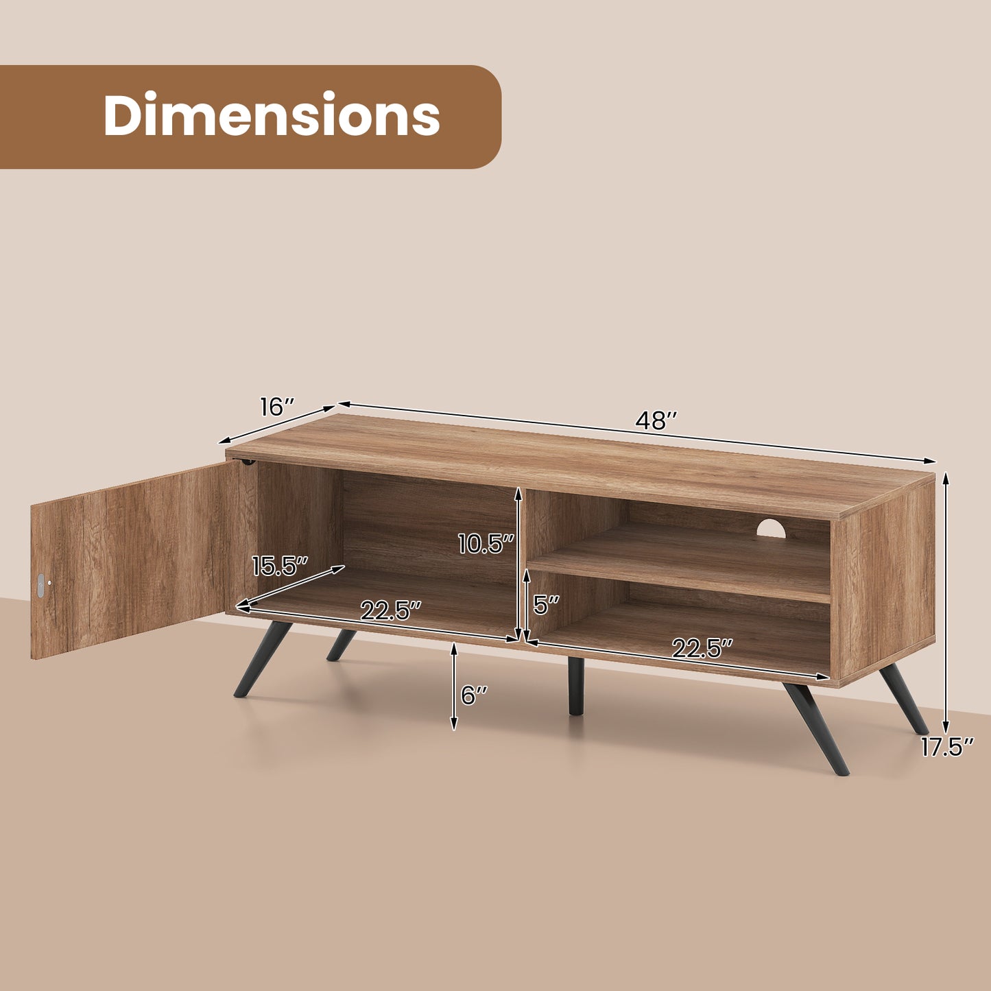 TV Stand for TVs up to 55 Inch Mid Century Modern Entertainment Center with Storage Cabinet, Oak Entertainment Centers & TV Stands at Gallery Canada