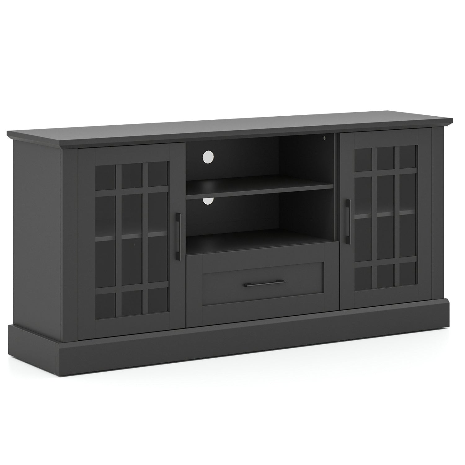 TV Stand For 70 Inch TVs, Glass Doors, Cubbies, Drawer, Black Entertainment Centers & TV Stands Black at Gallery Canada
