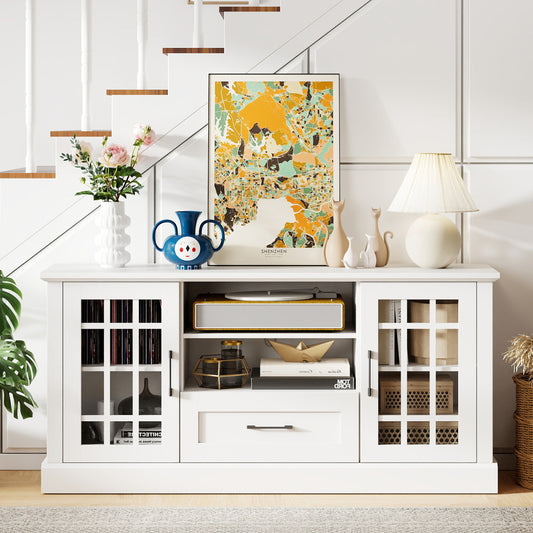 TV Stand For 70 Inch TVs, Glass Doors, Cubbies, Drawer, White Entertainment Centers & TV Stands White at Gallery Canada