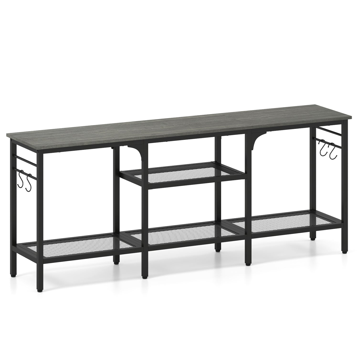 TV Stand for TVs up to 65 Inch with 3-Tier Open Shelves and 4 Hooks-Oak & Black, Oak Entertainment Centers & TV Stands at Gallery Canada