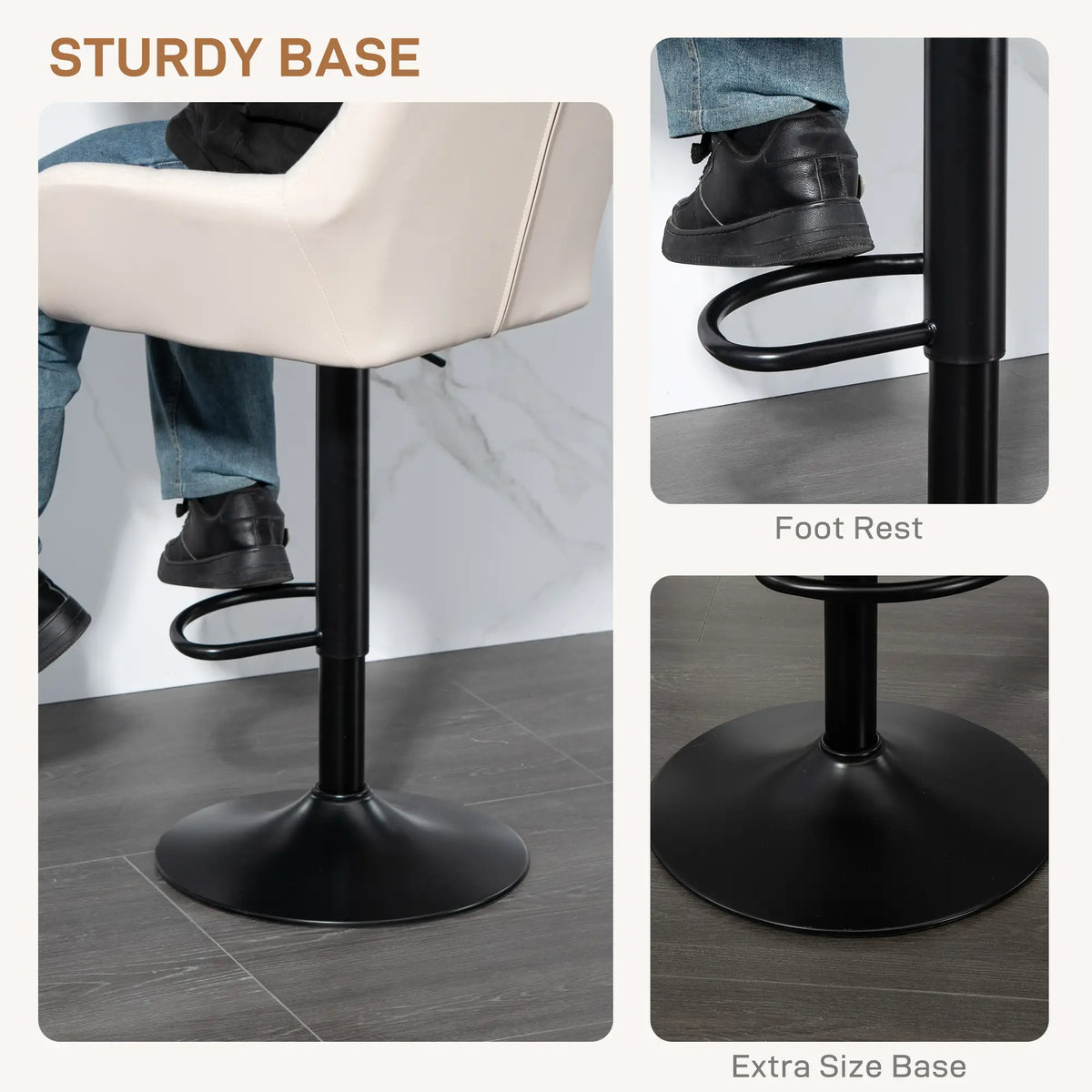 Swivel Barstools Set of 2, Adjustable Height, PU Leather, Cream White Bar Stools at Gallery Canada