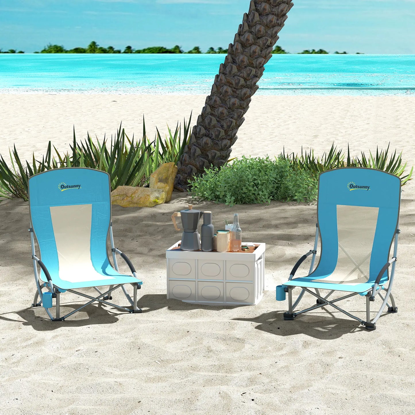 Folding Beach Chairs, Mesh Back, Carry Bag, Cup Holder, 27.6" x 22.8" x 31.1" Picnic Tables & Camping Chairs at Gallery Canada
