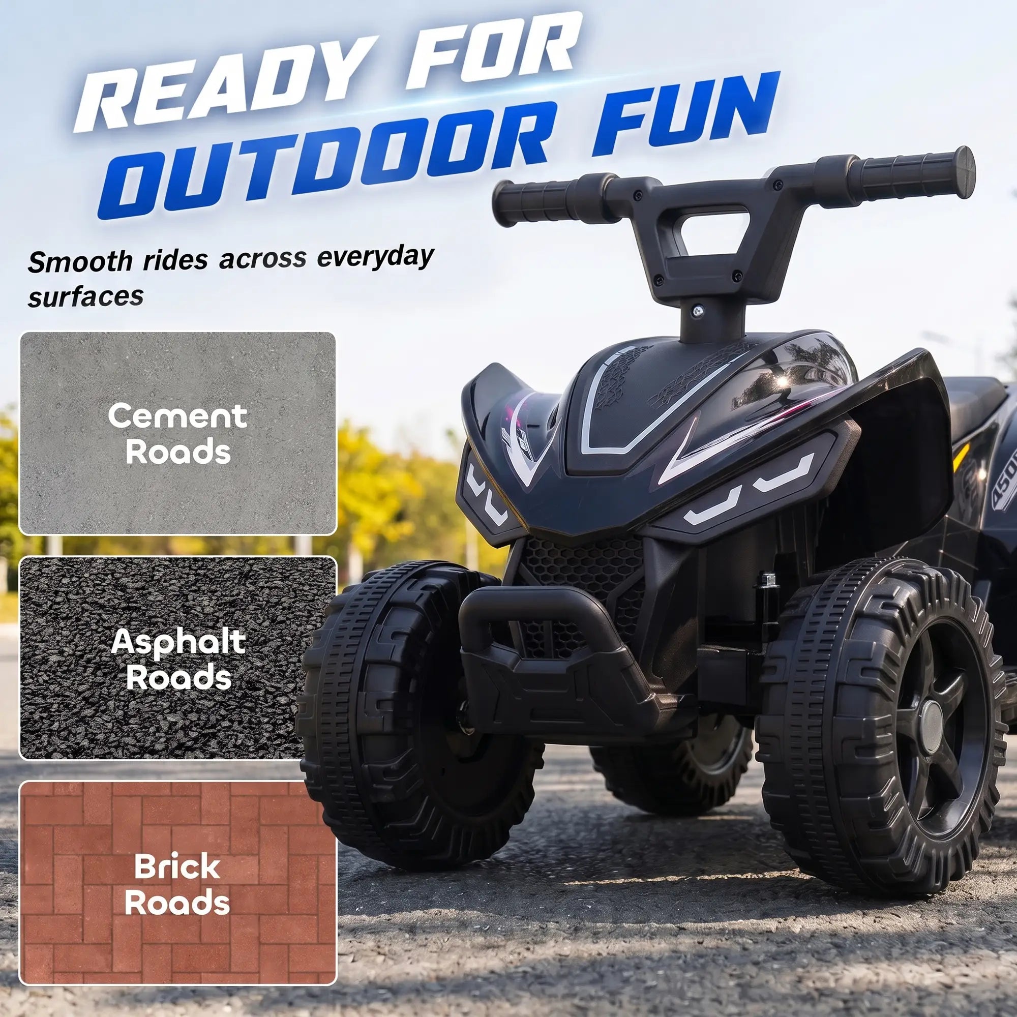 6V Kids ATV, 4 Wheels Quad, Button Control, 45Mins, Black Electric Toy Cars at Gallery Canada