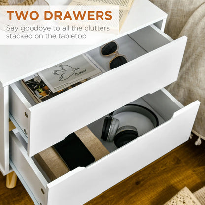 Nightstand 2 Drawers Bedside Table Solid Wood Legs, White Bedside Tables at Gallery Canada
