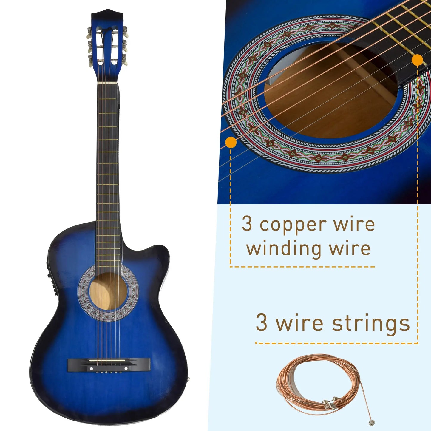 38 Inch Full Size Acoustic Electric Guitar, Gloss Finish, Blue Electronic Musical Pianos at Gallery Canada