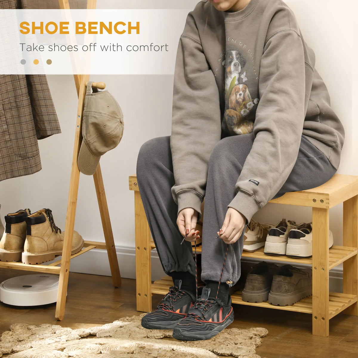 3-Tier Bamboo Shoe Bench, Natural Wood, 2 Shelves Shoe Storage Cabinets & Racks at Gallery Canada