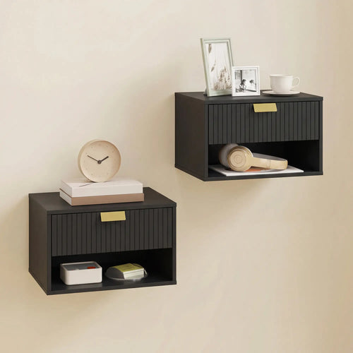 Wall Mounted Bedside Tables, Floating Nightstands, Black
