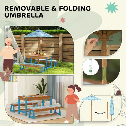 Kids Picnic Table Bench Set with Umbrella, Cushions, Boxes, Dinosaur Theme, Blue Kids Outdoor Furniture at Gallery Canada