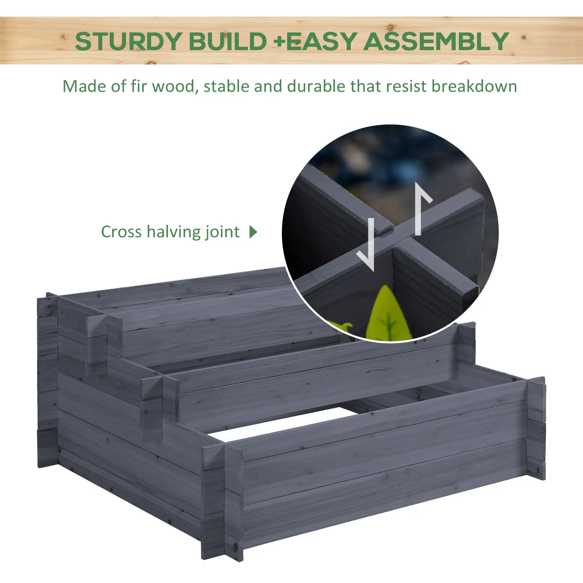 3-Tier Wood Raised Garden Bed, Elevated Planting Box, Gray Wooden Planter Boxes at Gallery Canada