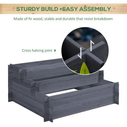3-Tier Wood Raised Garden Bed, Elevated Planting Box, Gray Wooden Planter Boxes at Gallery Canada