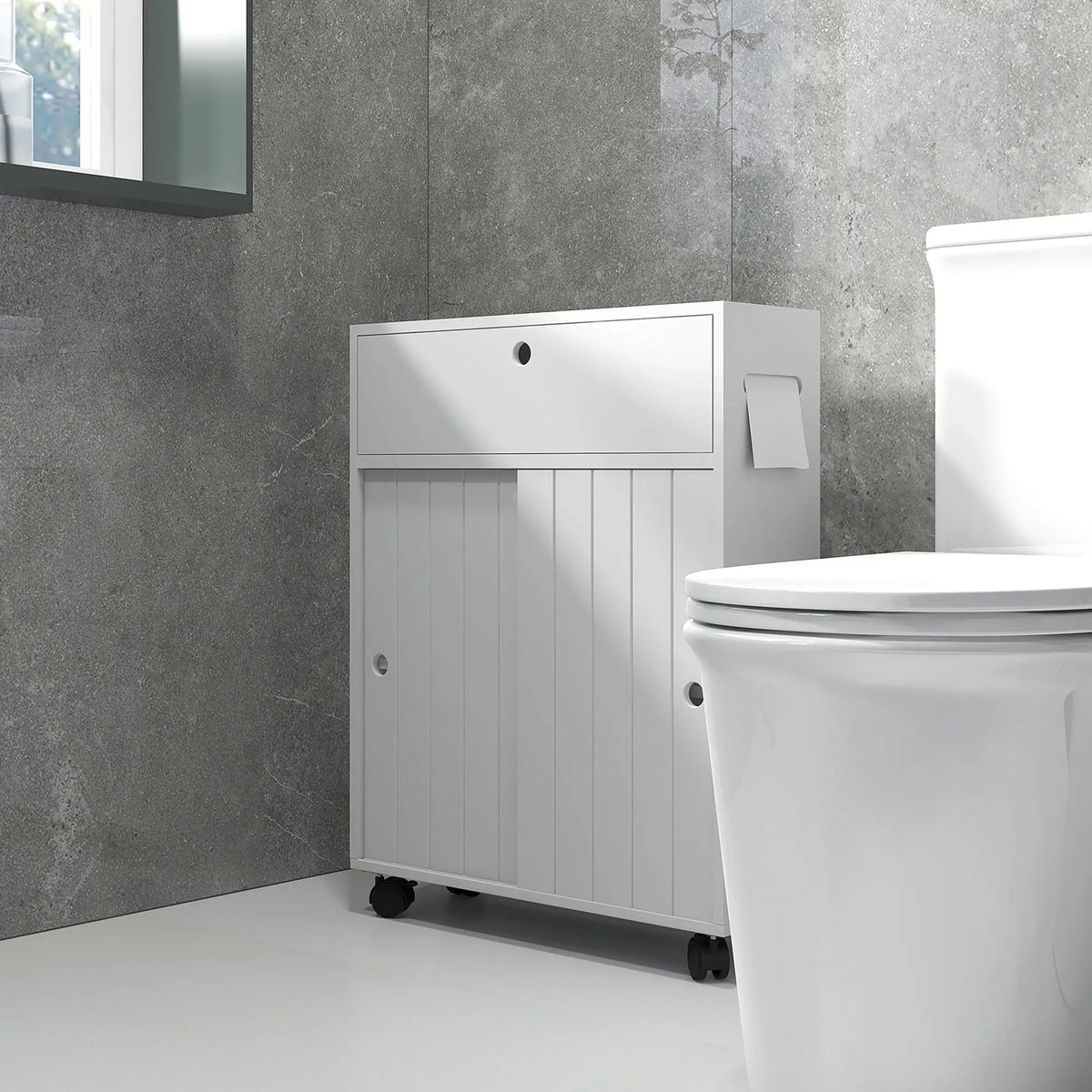 Bathroom Storage Cabinet, 20.5" x 6.75" x 26.5", Rolling Wheels, White Bathroom Cabinets at Gallery Canada