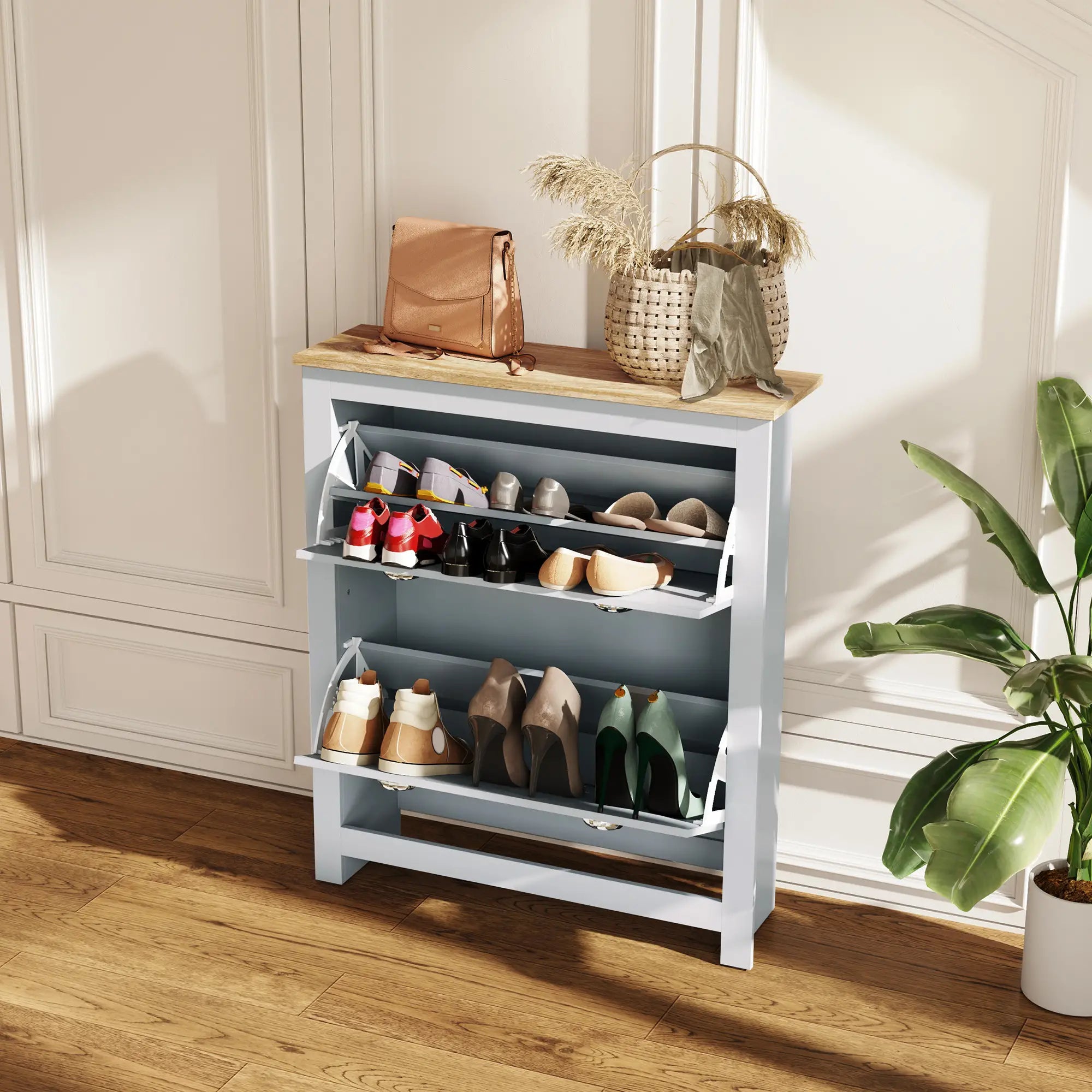 Shoe Cabinet, 2 Flip Drawers, Adjustable Shelves, 12 Pair, Grey Shoe Storage Cabinets & Racks at Gallery Canada