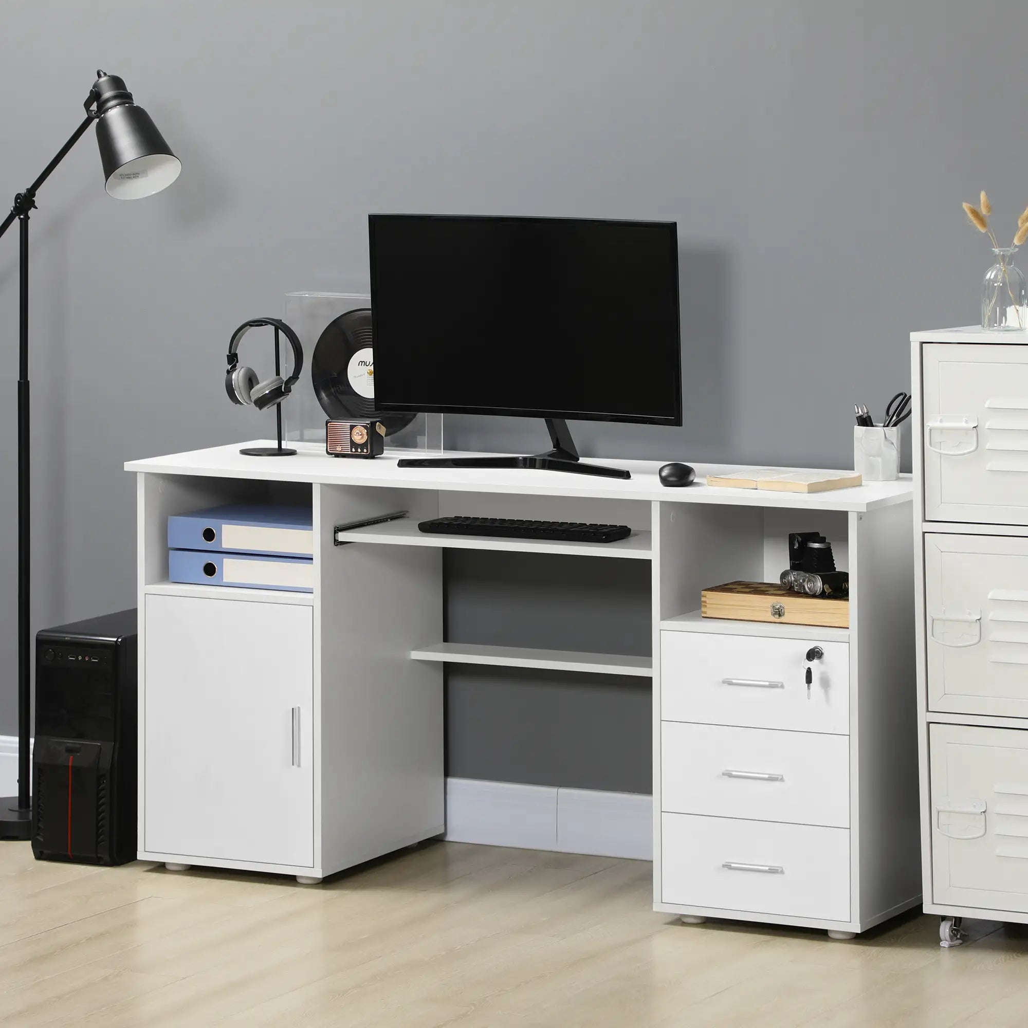 Computer Desk With Keyboard Tray, Drawers, White Computer Desks at Gallery Canada