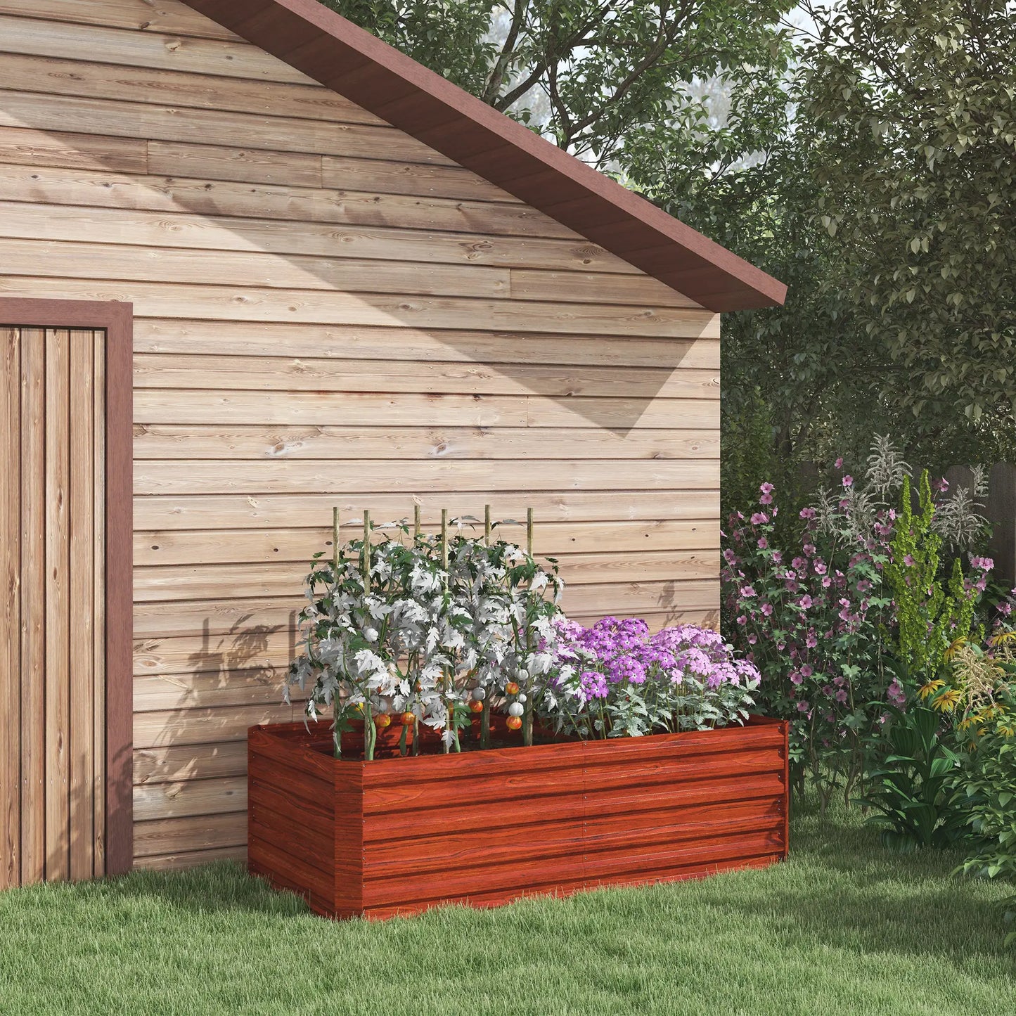 Galvanized Raised Garden Bed, Steel Planter, 71" x 35" x 23", Rustic Brown, Brown Raised Garden Beds at Gallery Canada