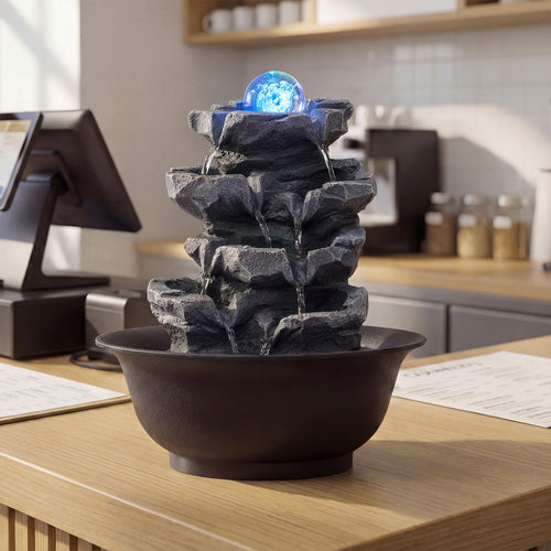Tabletop Fountain with Crystal Ball & LED Light, Black