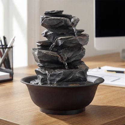 Tabletop Water Fountain With LED Light, Desktop Cascading Water Feature, Black Decorative Accessories at Gallery Canada