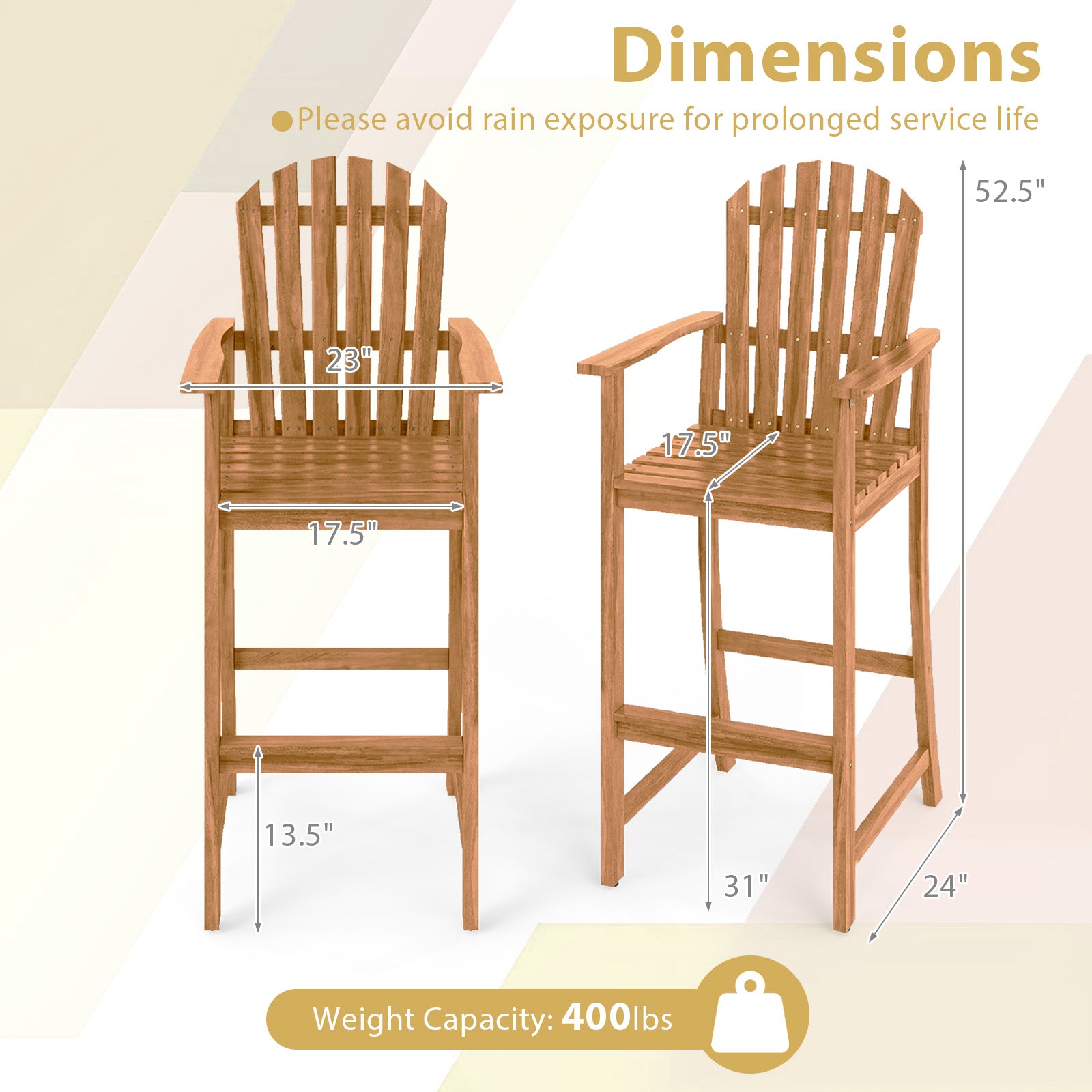 Tall Adirondack Chair with Armrests and Footrest for Deck, Natural Adirondack Chairs at Gallery Canada